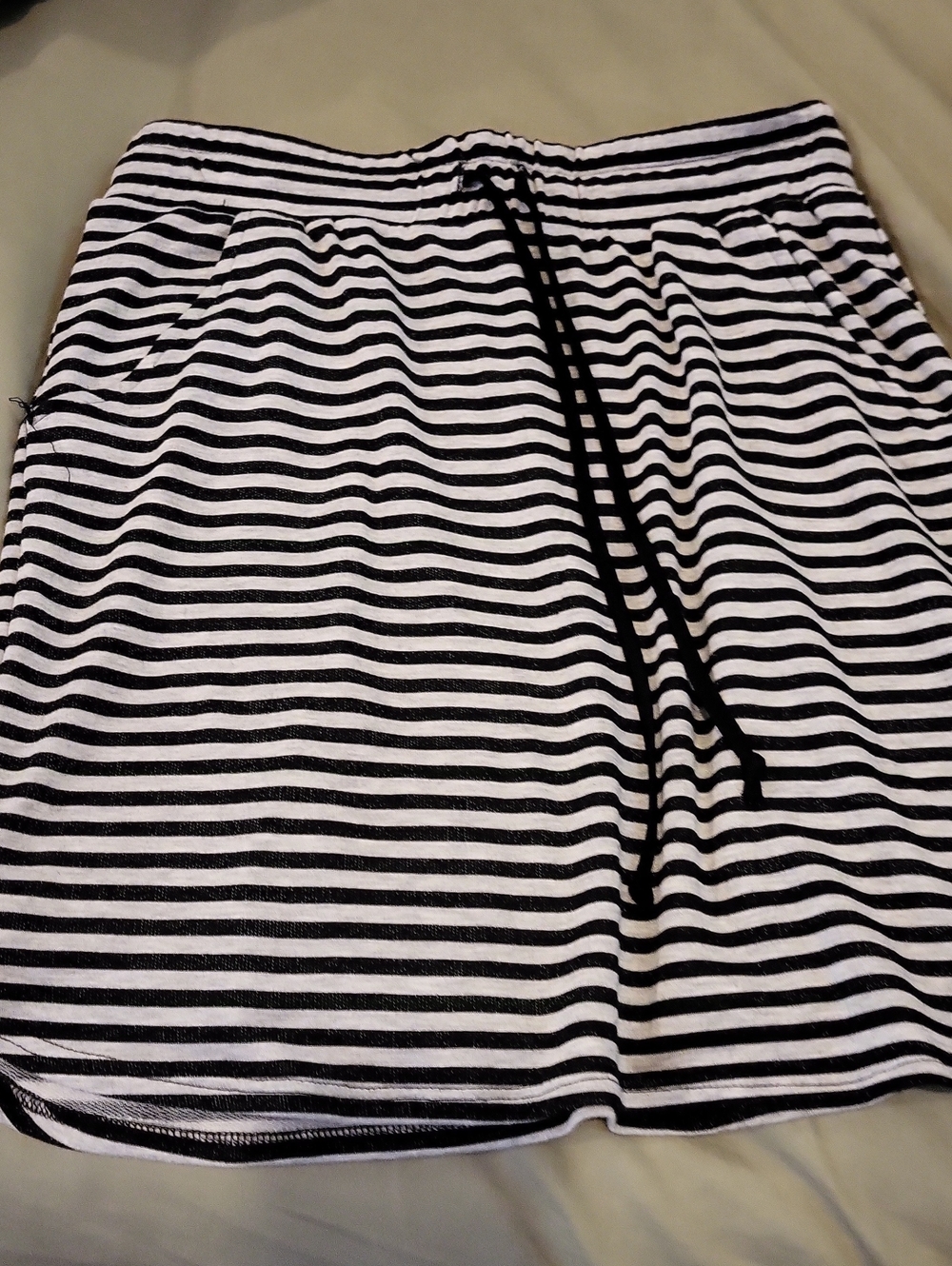 Renee C. Black and White Striped Knit Drawstring Mini Skirt